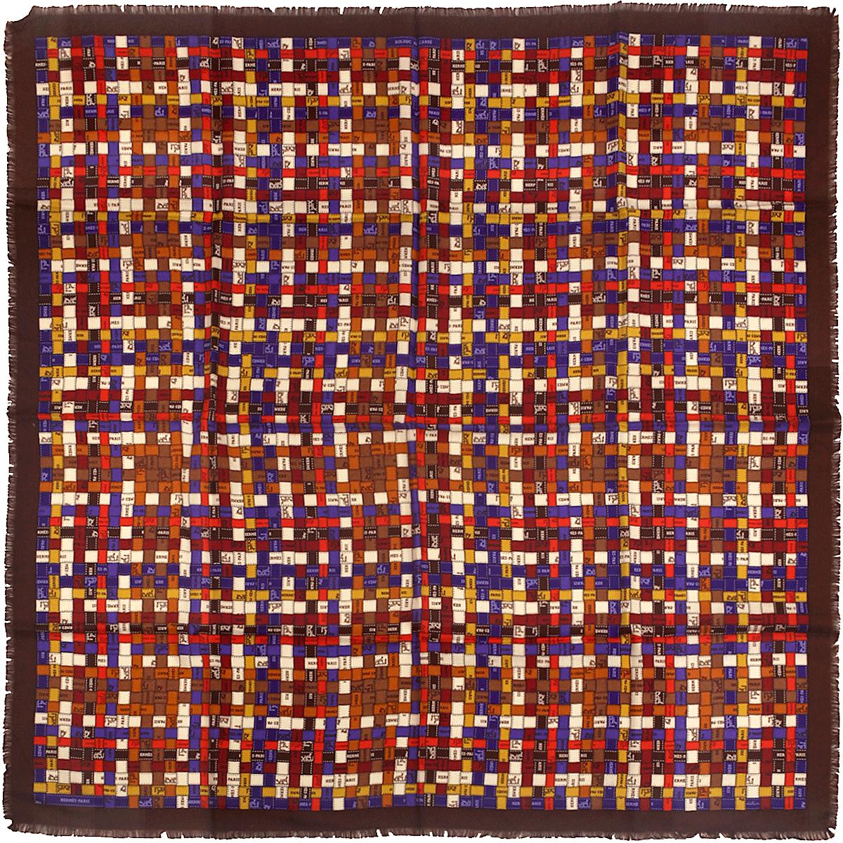 Hermes Scarf "Bolduc au Carre" by Caty Latham 90cm Cashmere Frange | Carre Foulard Rare