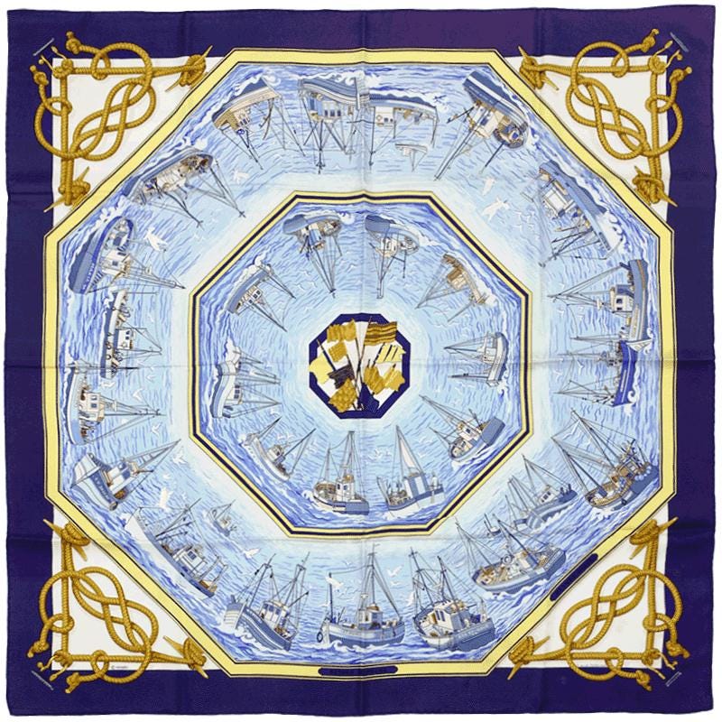 Hermes Scarf "Retour de Peche" by Francoise De La Perriere Vintage 90cm Silk | Carre