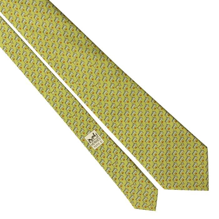 Hermes Men's Silk Tie Whimsical Rabbits Pattern 5341 | Necktie Cravate