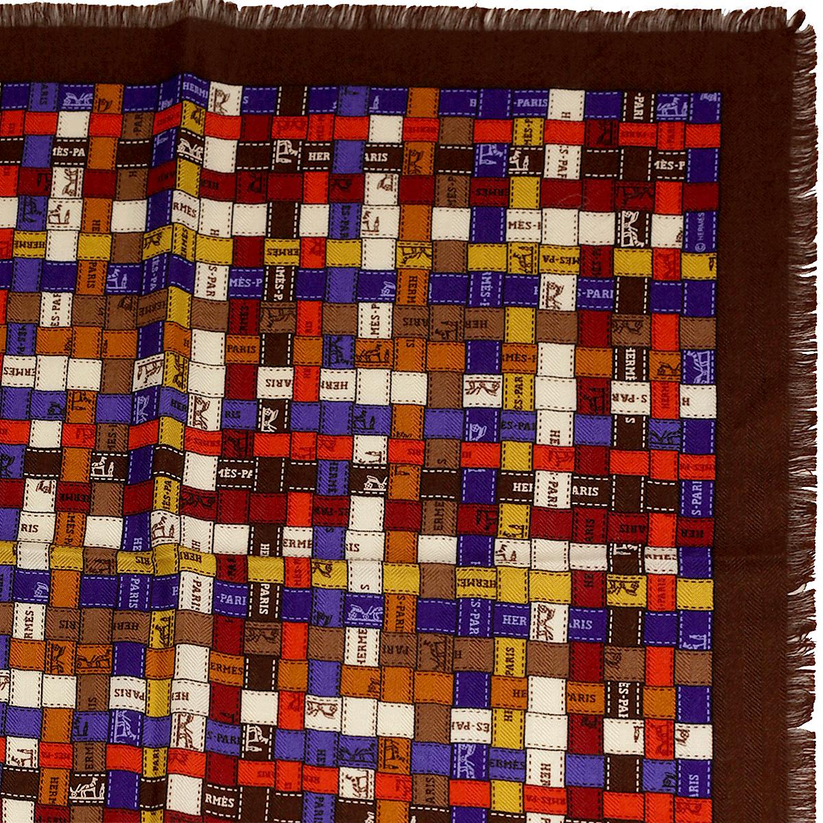 Hermes Scarf "Bolduc au Carre" by Caty Latham 90cm Cashmere Frange | Carre Foulard Rare