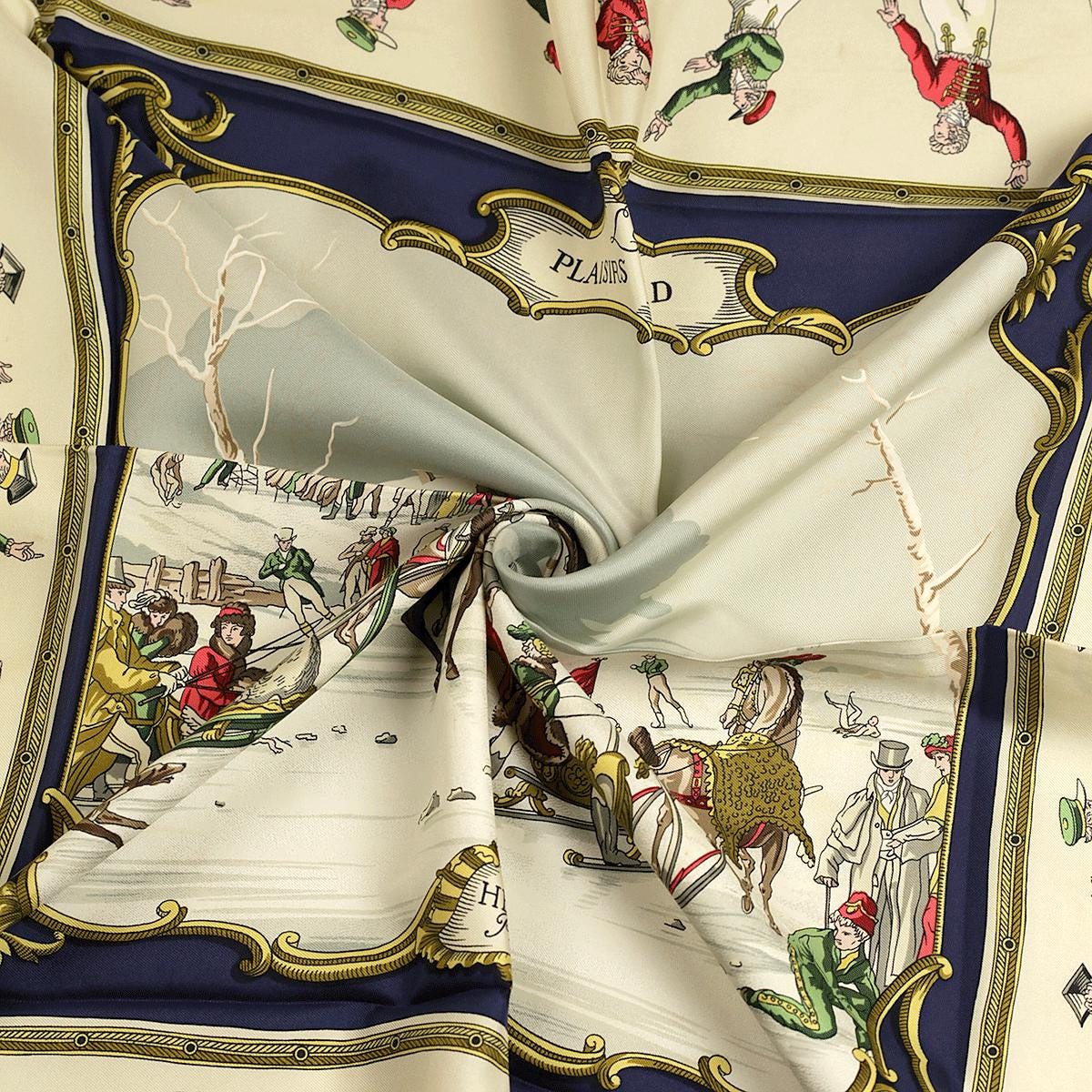 Hermes Scarf "Plaisirs du Froid" by Hugo Grygkar Vintage 90cm Silk | Foulard Carre