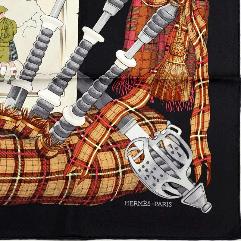 Hermes Scarf "Scotland" by Philippe Ledoux 90cm Silk