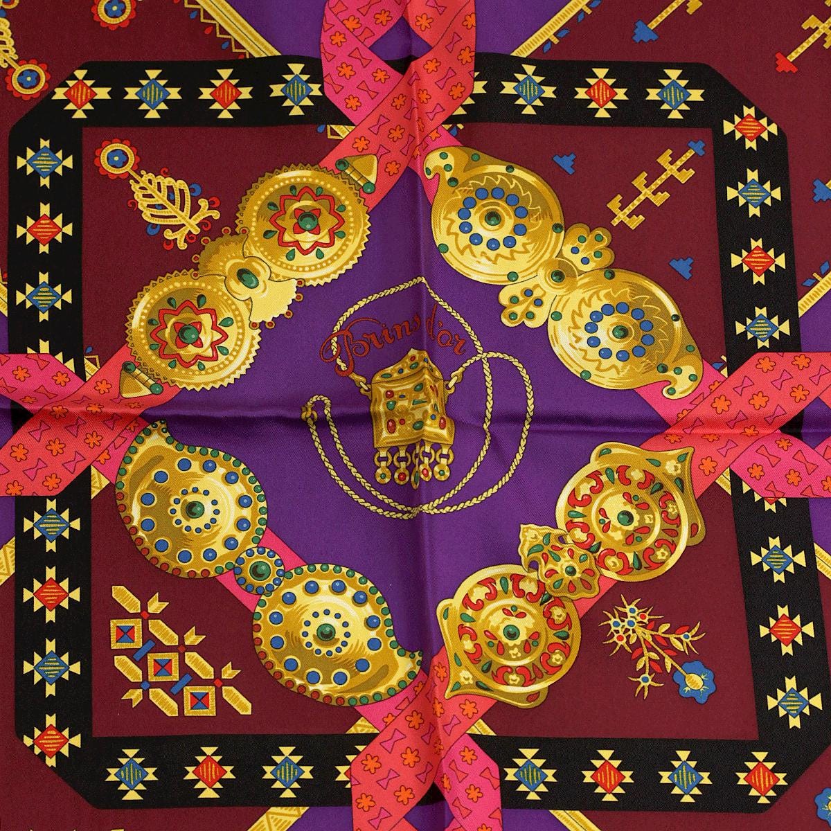 Hermes Scarf "Brins d'Or" by Julia Abadie Vintage 90cm Silk | Carre Foulard