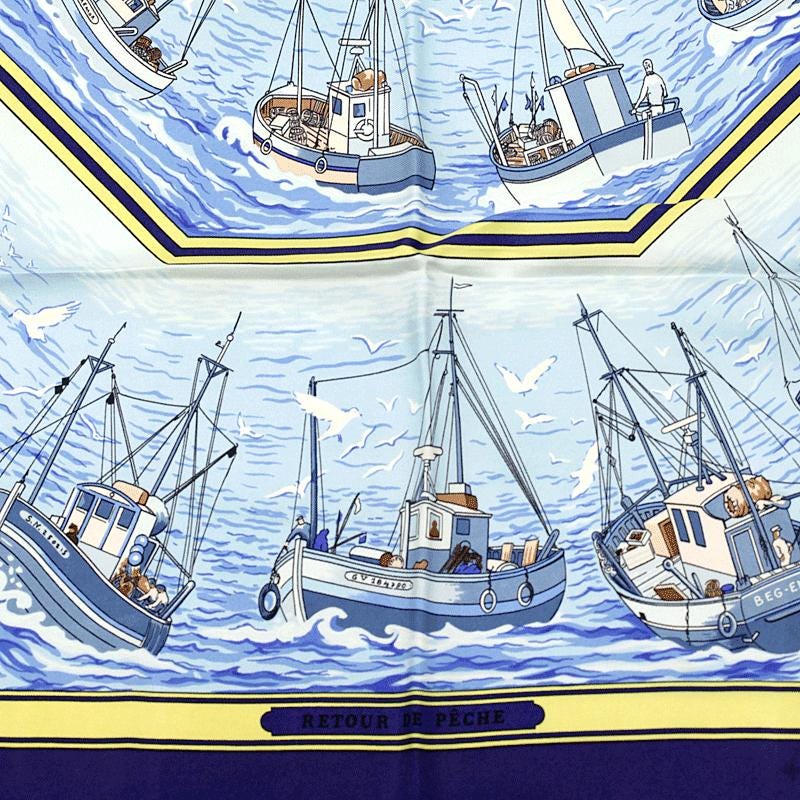 Hermes Scarf "Retour de Peche" by Francoise De La Perriere Vintage 90cm Silk | Carre