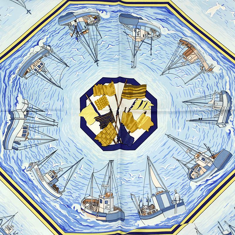Hermes Scarf "Retour de Peche" by Francoise De La Perriere Vintage 90cm Silk | Carre