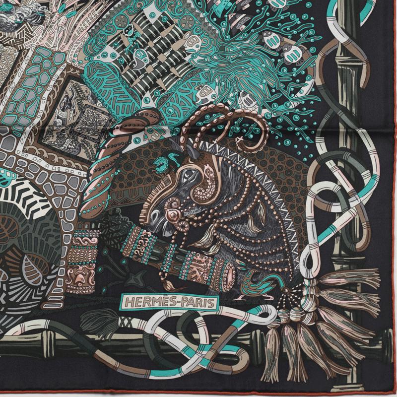 Hermes Scarf "Au Fil du Carre" by Annie Faivre 90cm Silk | Carre Foulard