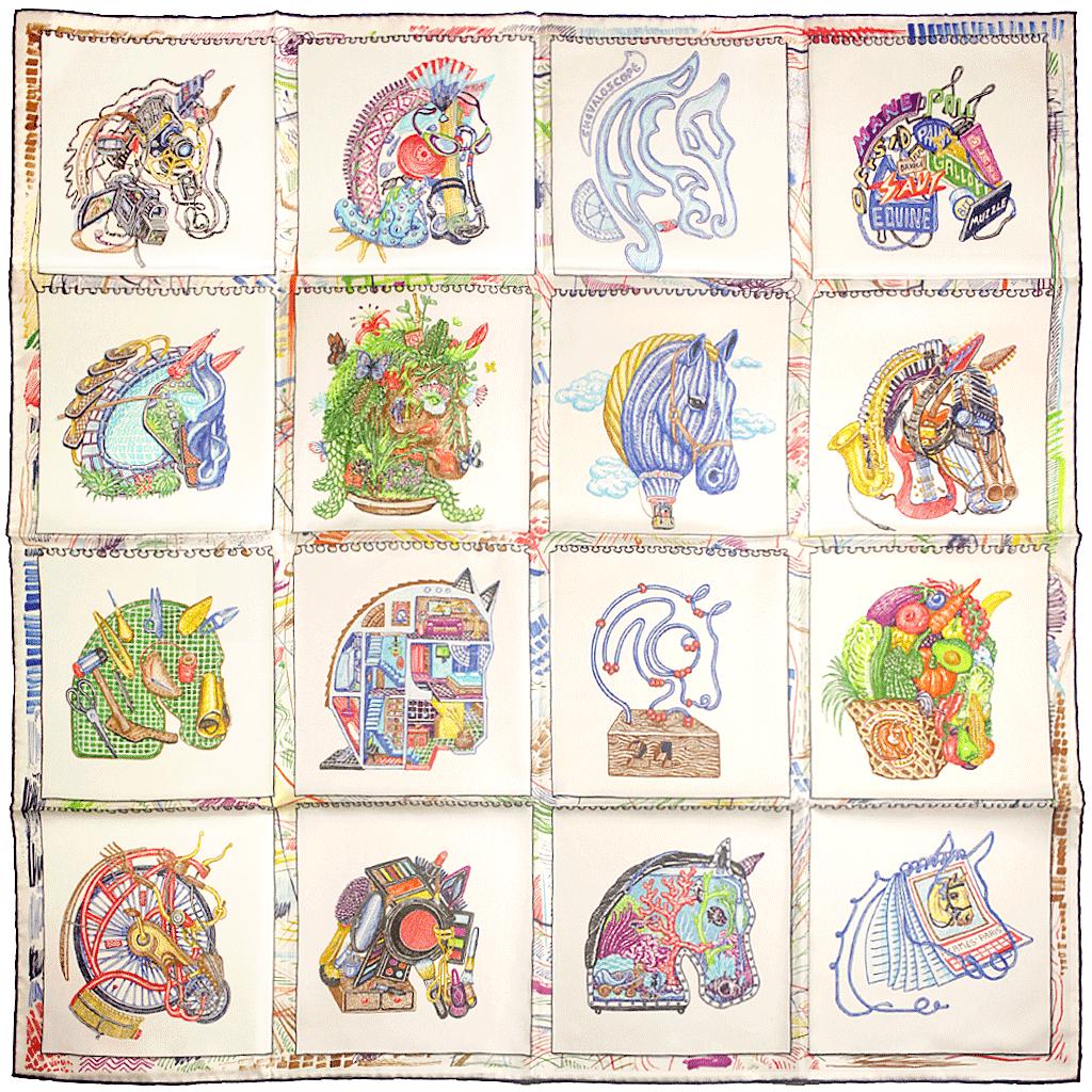 Hermes Scarf "Chevaloscope" by Elias Kafouros 90cm Silk