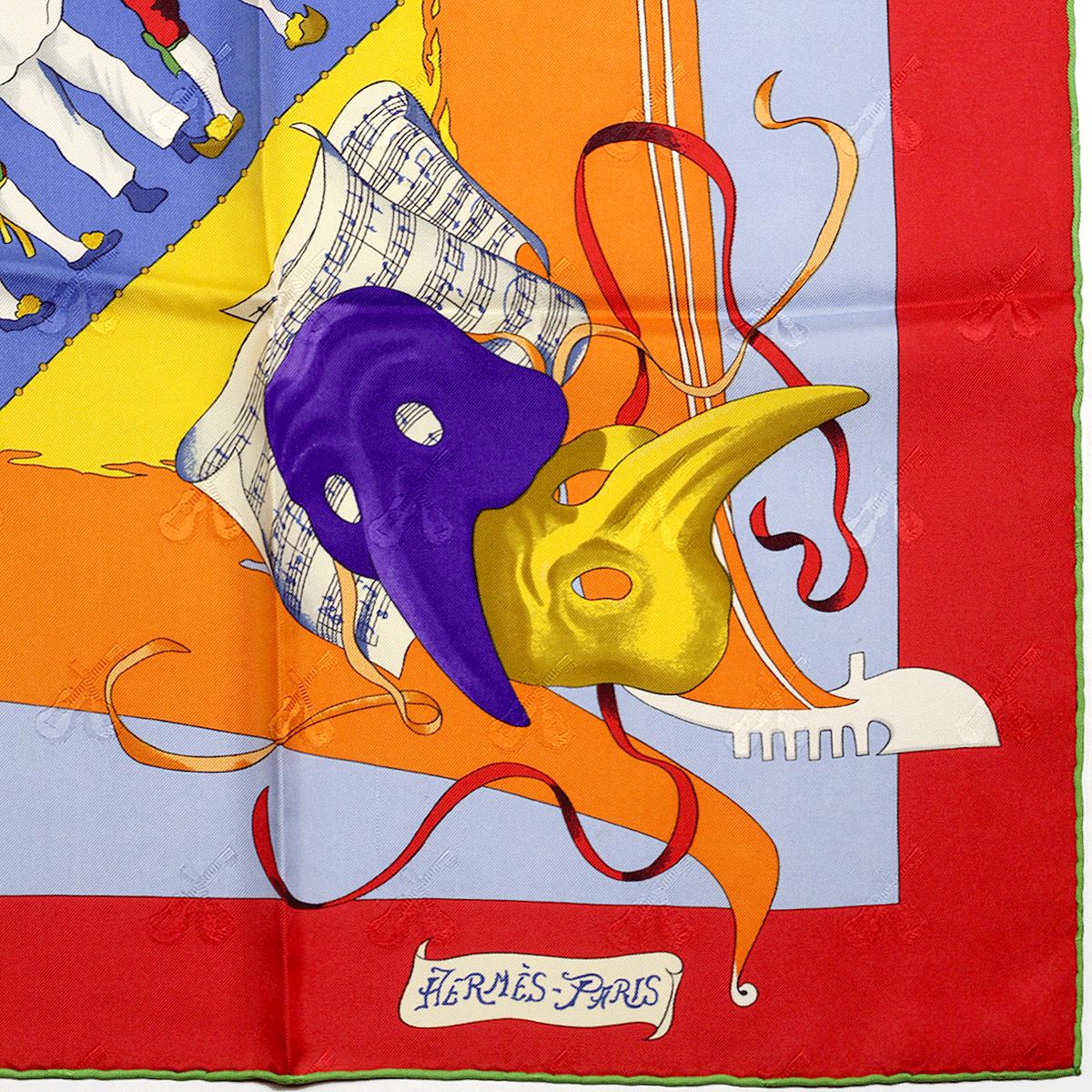 Hermes Scarf Jacquard "Le Carnaval de Venise" by Hubert de Watrigant Vintage 90cm Silk