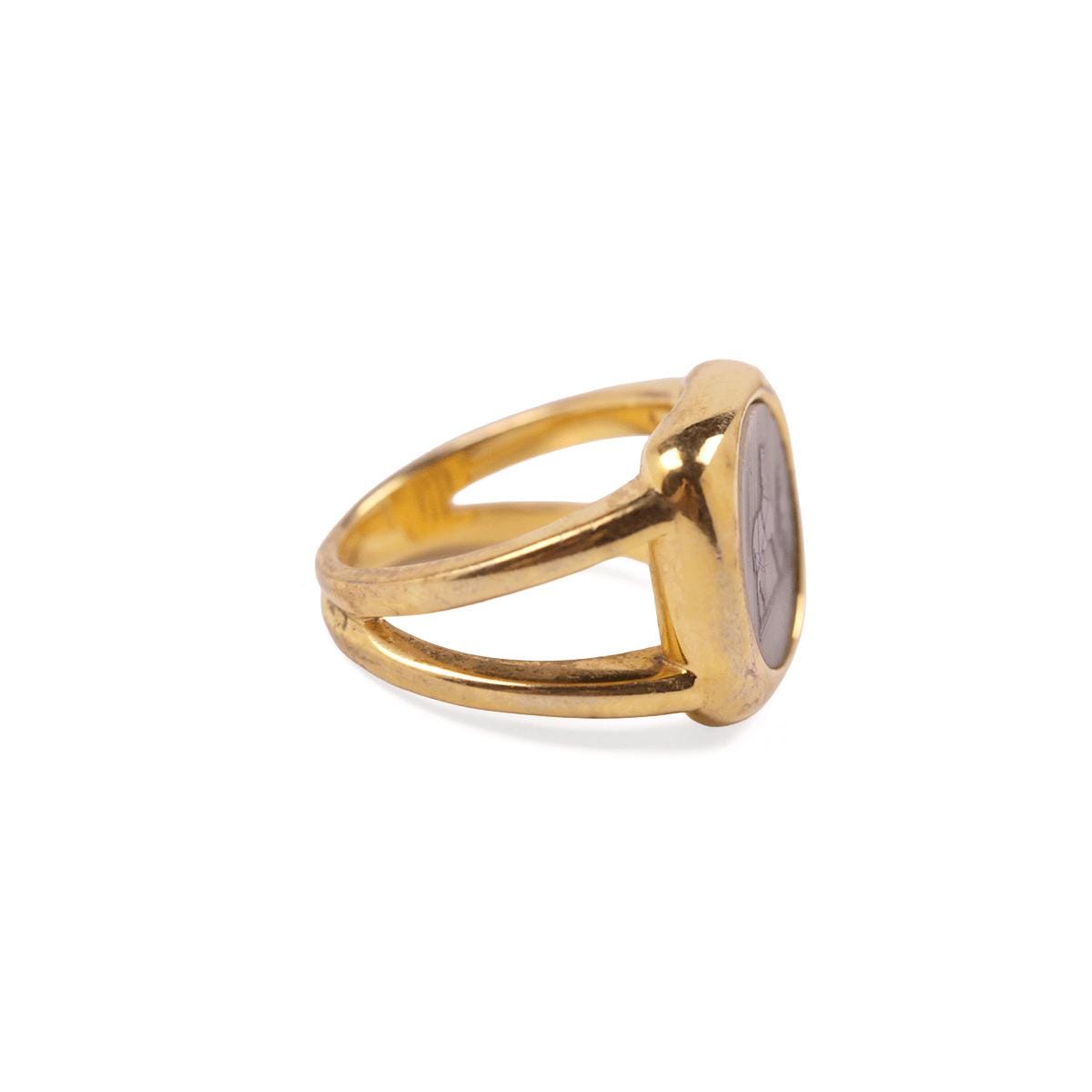 Hermes Bijouterie Fantaisie Horse Corozo Intaglio Gold Ring