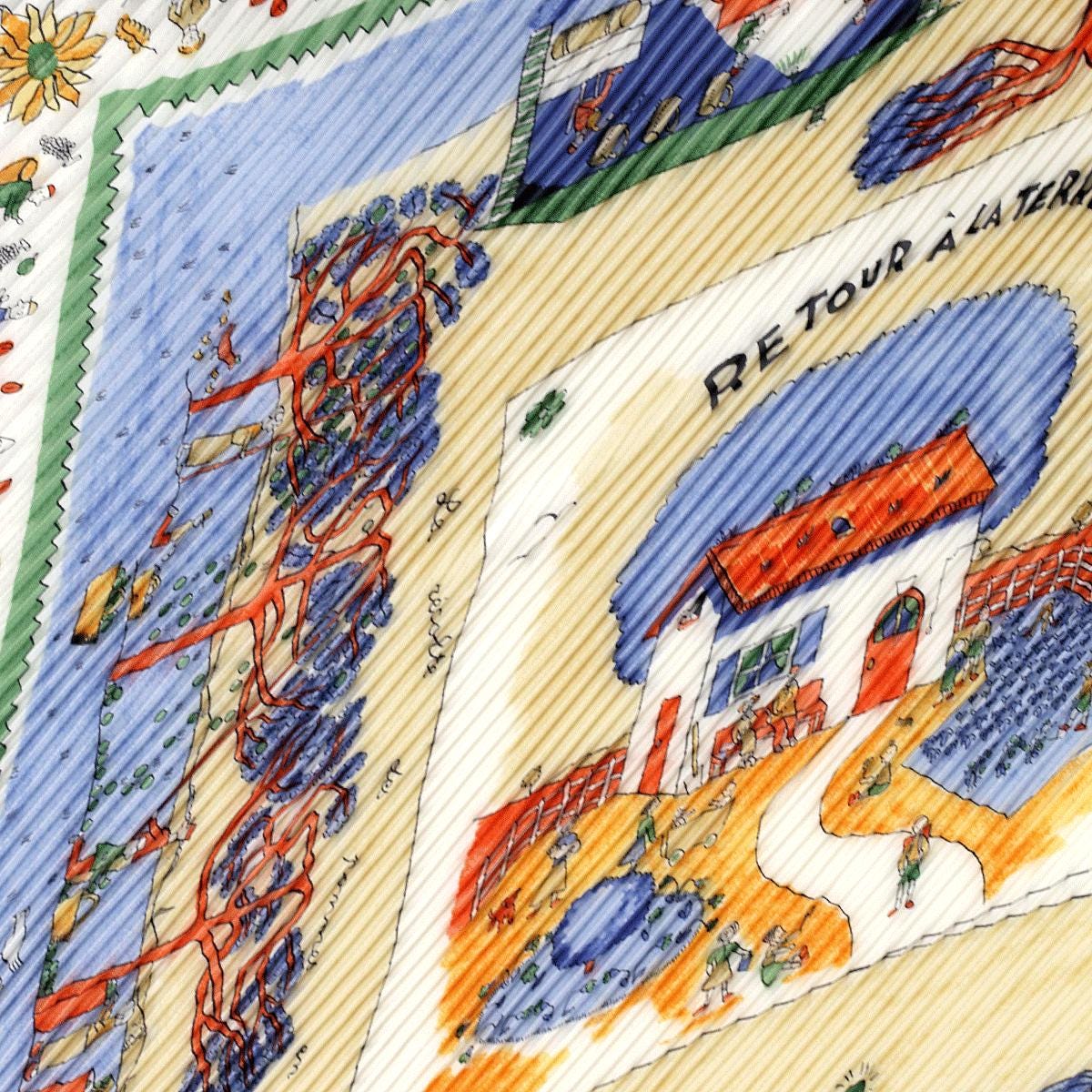 Hermes Scarf "Retour de Terre" by Oliver Dumas Plisse 90cm Pleated Silk
