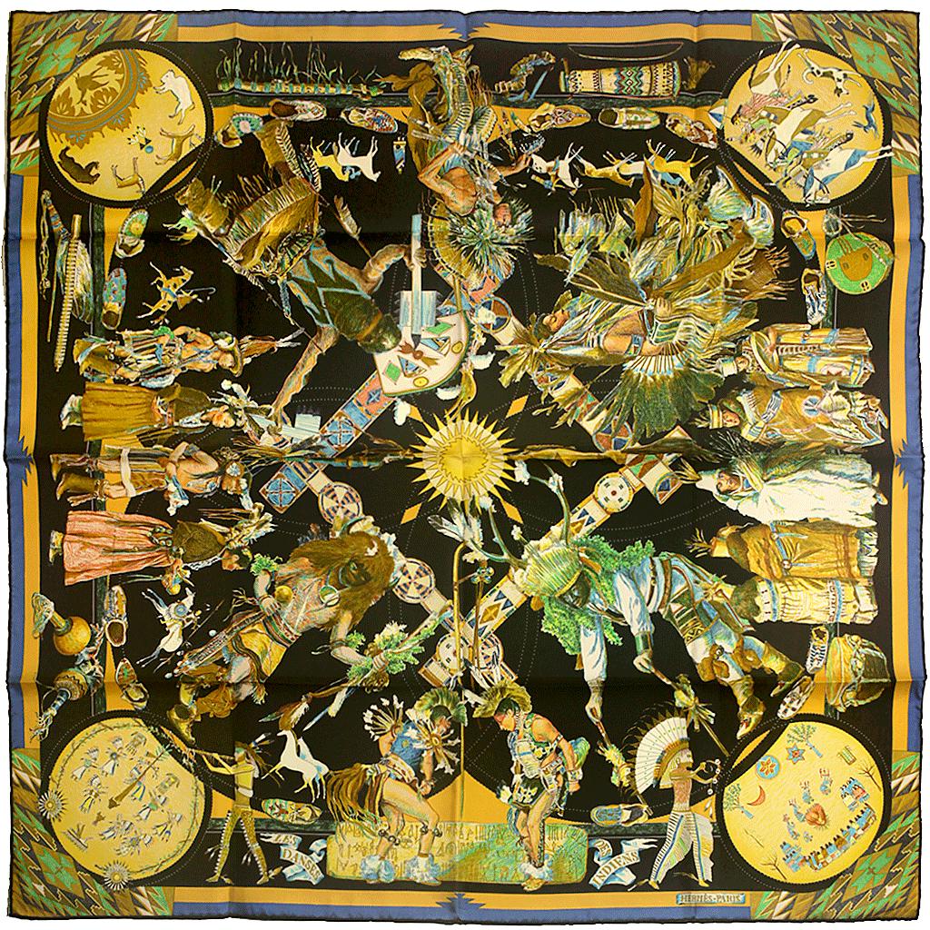 Hermes Scarf "Les Danses des Indiens" by Kermit Oliver 90cm Silk | Grail