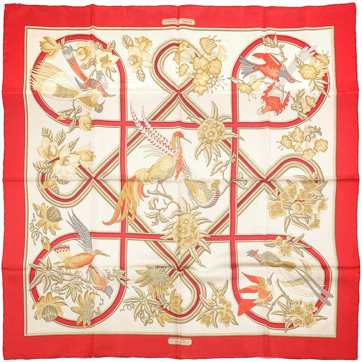 Hermes Scarf "Caraibes" by Christiane Vauzelles Vintage 90cm Silk