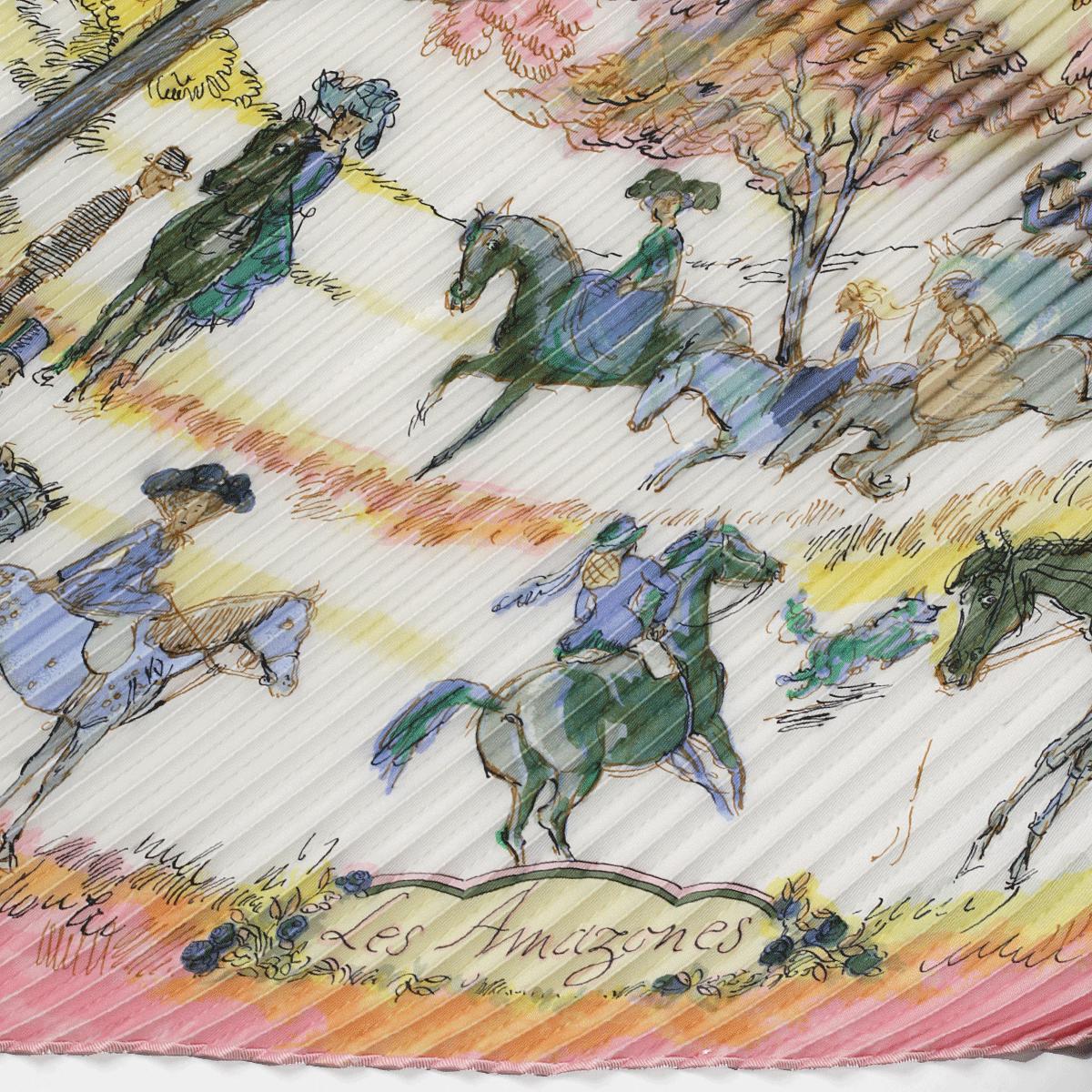 Hermes Scarf "Les Amazones" by Philippe Dumas Plisse 90cm Pleated Silk | Carre Foulard