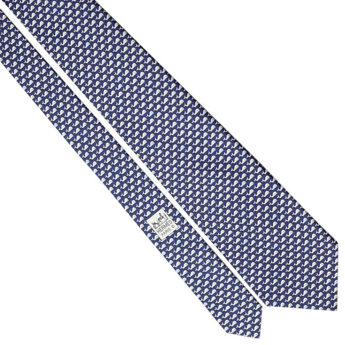 Hermes Men's Silk Tie Whimsical Whales Pattern 5301