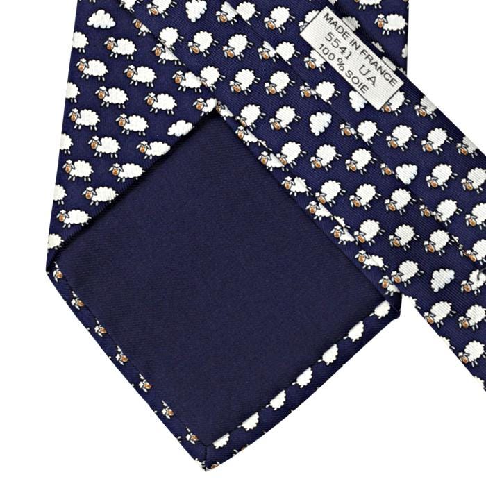 Hermes Men's Silk Tie Whimsical Sheep Pattern 5541