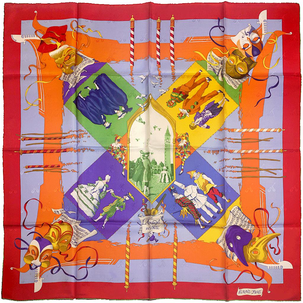 Hermes Scarf Jacquard "Le Carnaval de Venise" by Hubert de Watrigant Vintage 90cm Silk