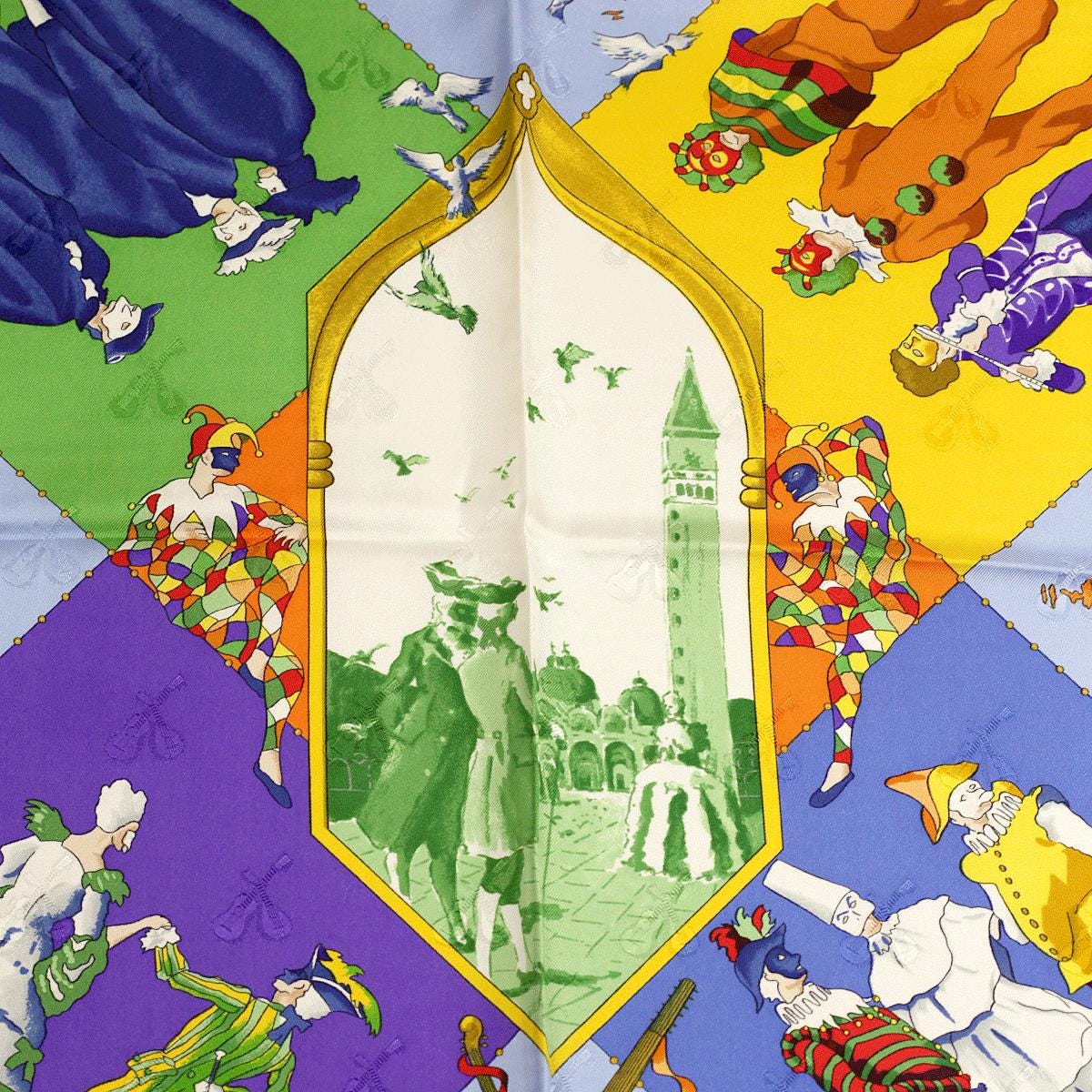 Hermes Scarf Jacquard "Le Carnaval de Venise" by Hubert de Watrigant Vintage 90cm Silk