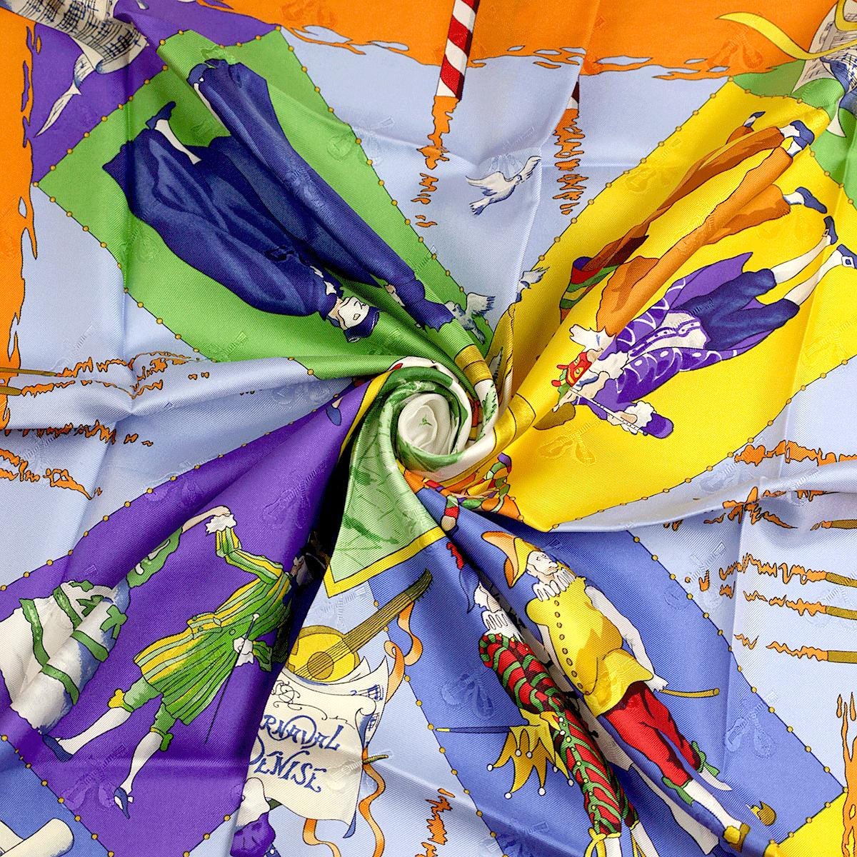 Hermes Scarf Jacquard "Le Carnaval de Venise" by Hubert de Watrigant Vintage 90cm Silk
