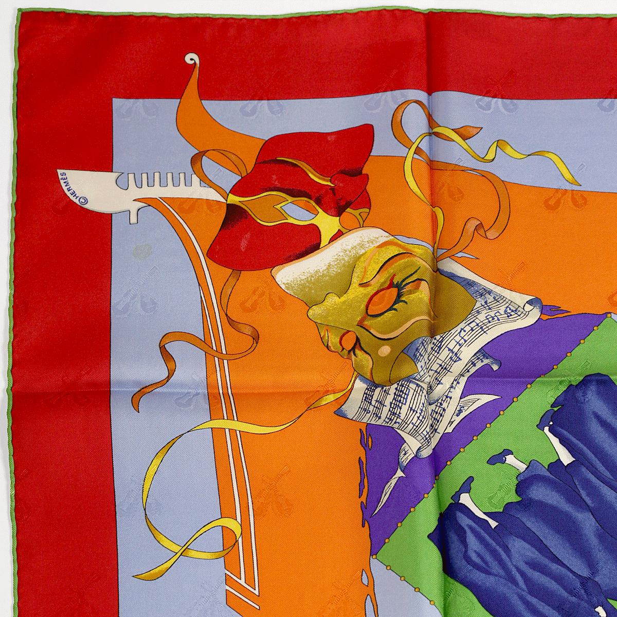 Hermes Scarf Jacquard "Le Carnaval de Venise" by Hubert de Watrigant Vintage 90cm Silk