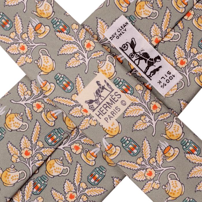 Hermes Men's Silk Tie "Story of Tea" Pattern 7536