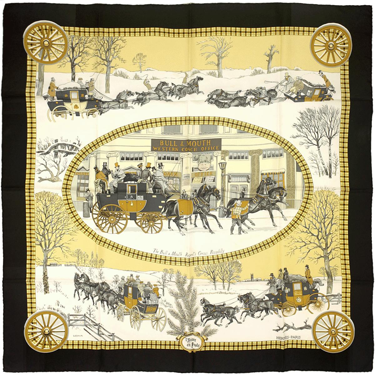 Hermes Scarf "L'Hiver en Poste" by Philippe Ledoux 90cm Silk | Carre Foulard