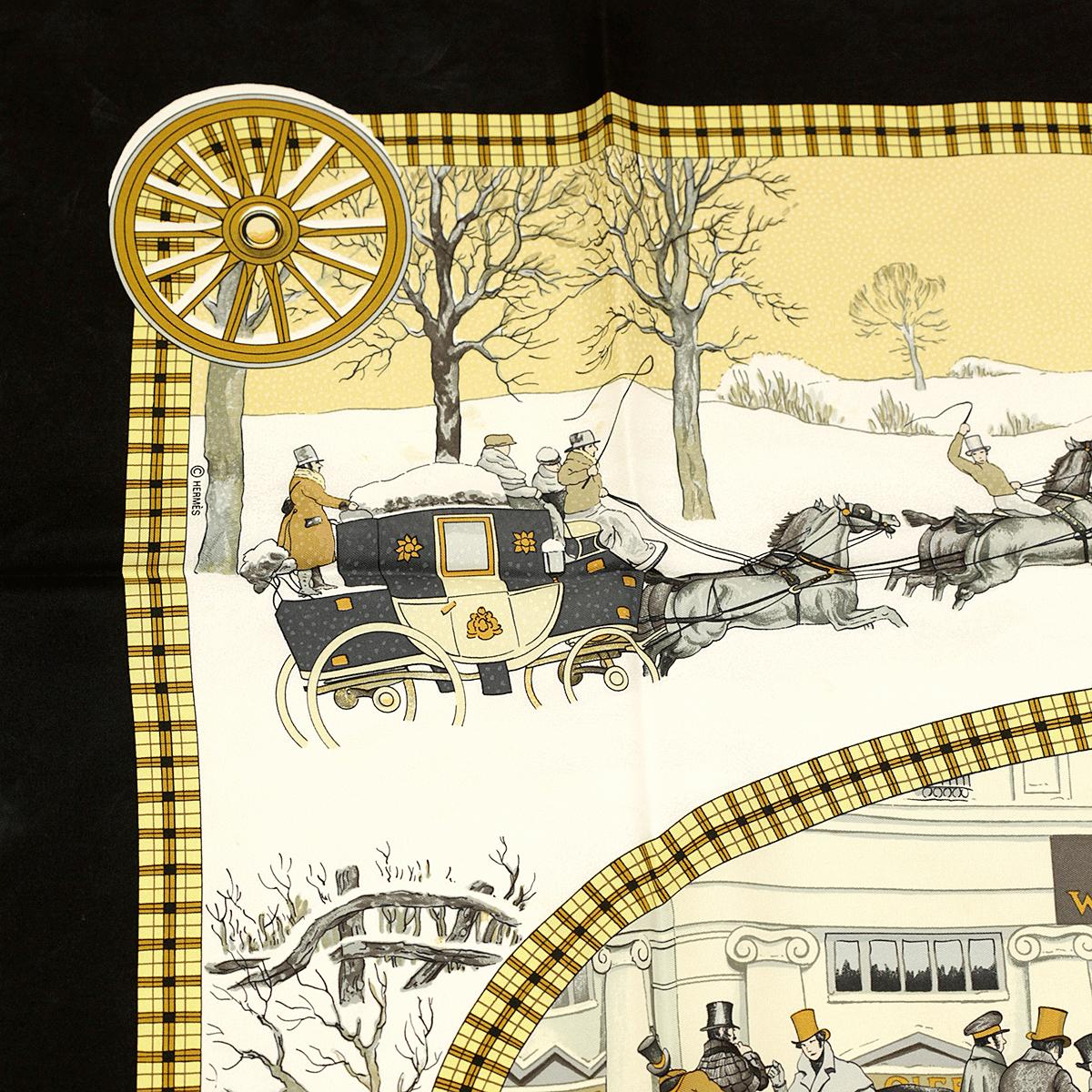 Hermes Scarf "L'Hiver en Poste" by Philippe Ledoux 90cm Silk | Carre Foulard