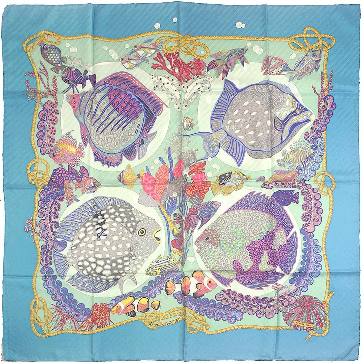 Hermes Scarf "Grands Fonds" by Annie Faivre 90cm Silk | Carre Foulard