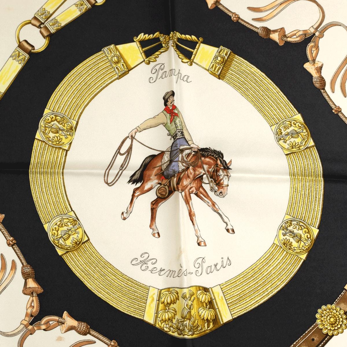 Hermes Scarf "Pampa" by Jean De Fougerolle Vintage 90cm Silk | Carre Foulard