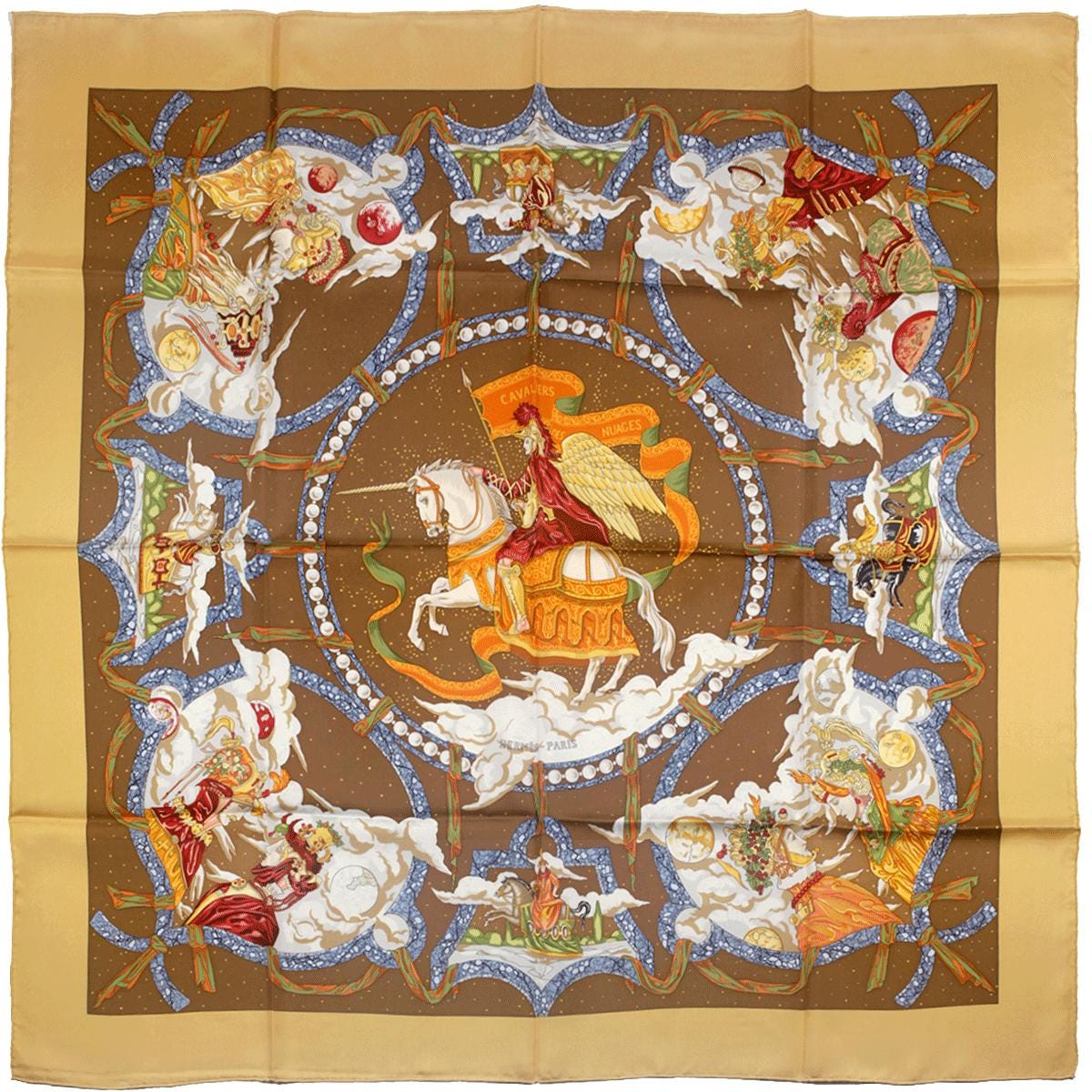 Hermes Scarf "Cavaliers des Nuages" by Jean-Christophe Donnadieu Vintage 90cm Silk | Carre Foulard