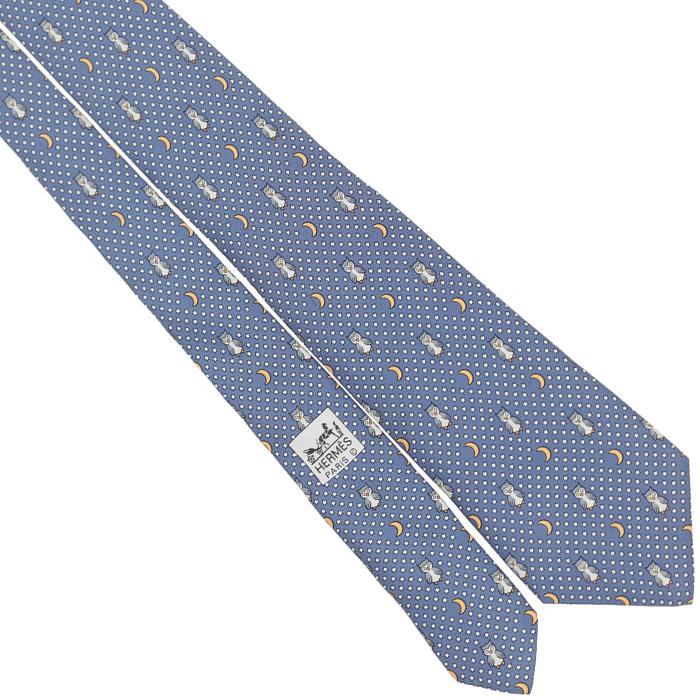 Hermes Men's Silk Tie Whimsical Owls and Moons Pattern 7997 | Necktie Cravate