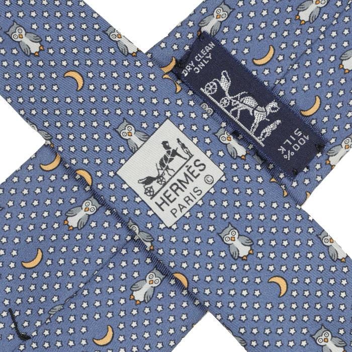 Hermes Men's Silk Tie Whimsical Owls and Moons Pattern 7997 | Necktie Cravate