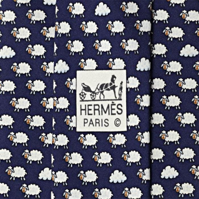 Hermes Men's Silk Tie Whimsical Sheep Pattern 5541
