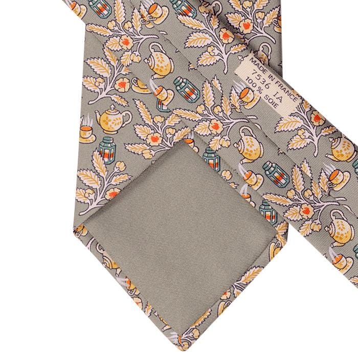 Hermes Men's Silk Tie "Story of Tea" Pattern 7536