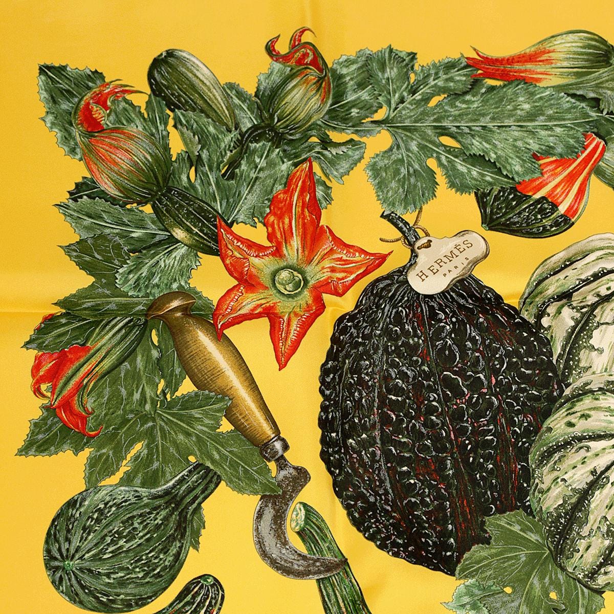 Hermes Scarf "Citrouilles et Coloquintes" by Valerie Dawlat Dumoulin 90cm Silk