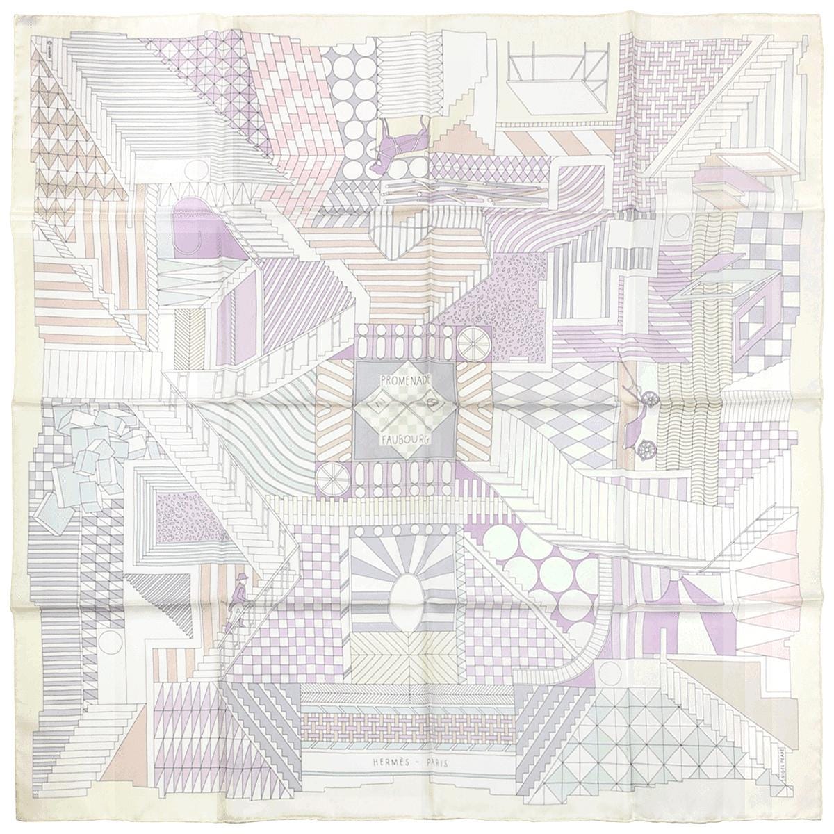 Hermes Scarf "Promenade au Faubourg" by Nigel Peake 90cm Silk
