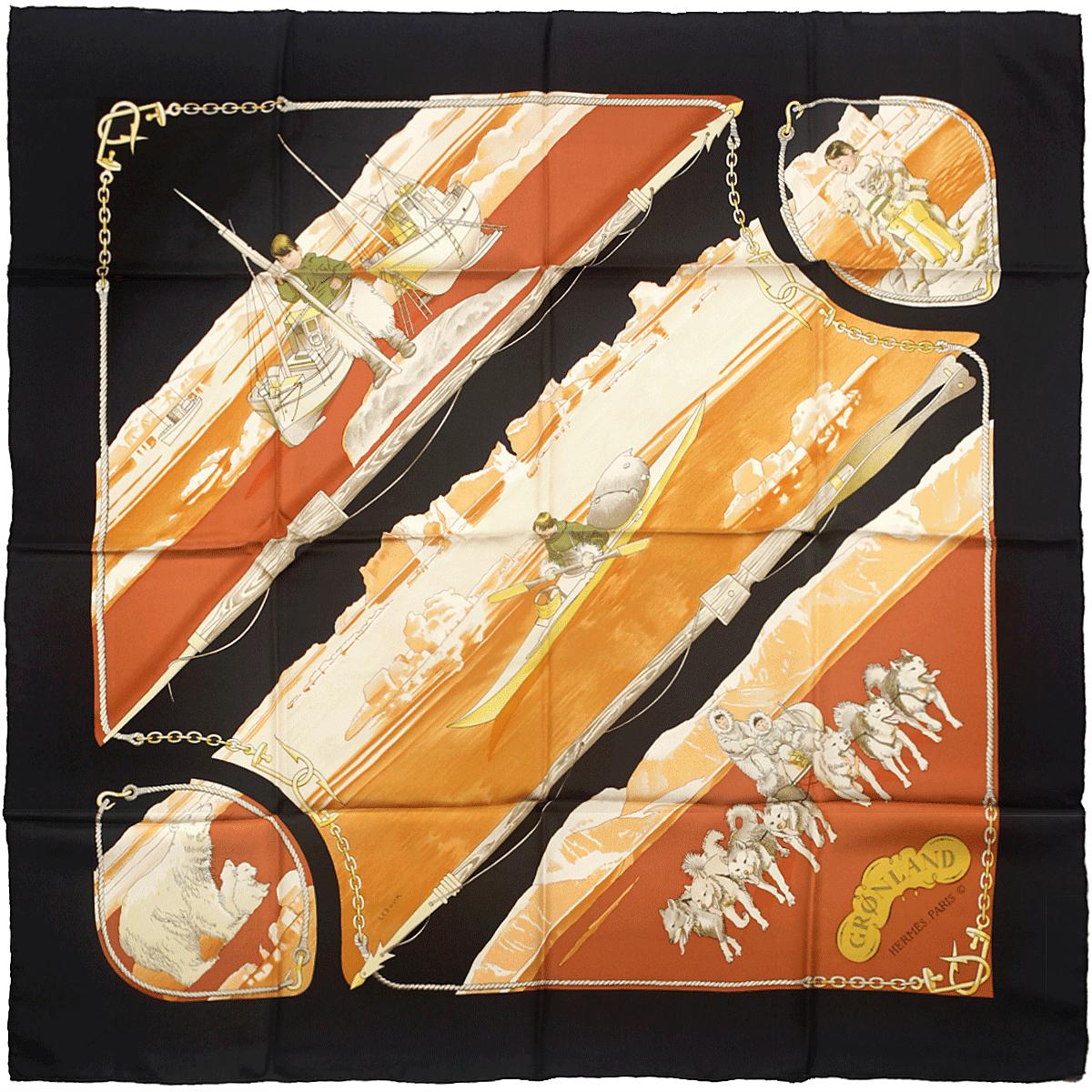 Hermes Scarf "Gronland" by Philippe Ledoux Vintage 90cm Silk