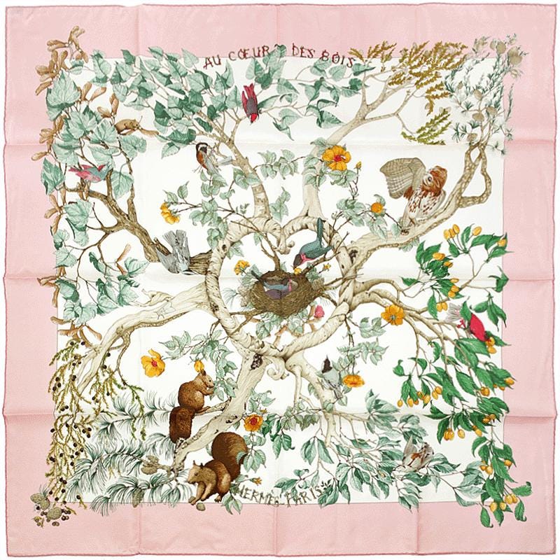 Hermes Scarf "Au Coeur des Bois" by Zoe Pauwels 90cm Silk