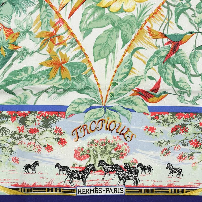 Hermes Scarf "Tropiques" by Laurence Bourthoumieux Vintage 90cm Silk | Carre Foulard