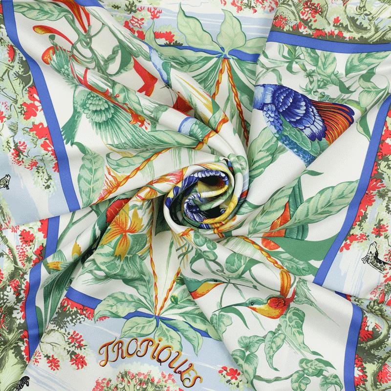 Hermes Scarf "Tropiques" by Laurence Bourthoumieux Vintage 90cm Silk | Carre Foulard