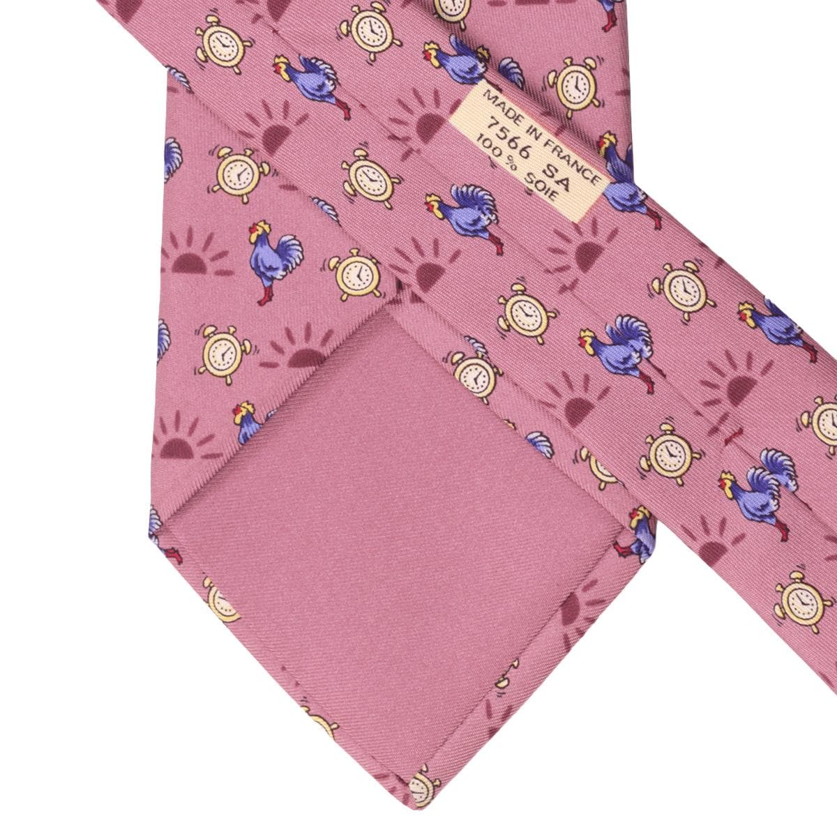 Hermes Men's Silk Tie Roosters and Clocks Pattern 7566 | Necktie Cravate