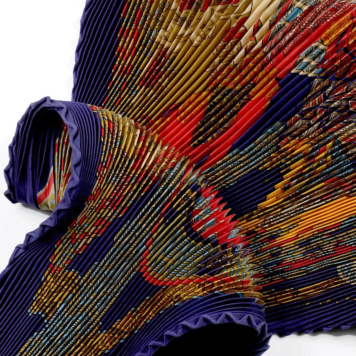 Hermes Scarf "Art des Steppes" by Annie Faivre Plisse 90cm Pleated Silk | Carre Foulard