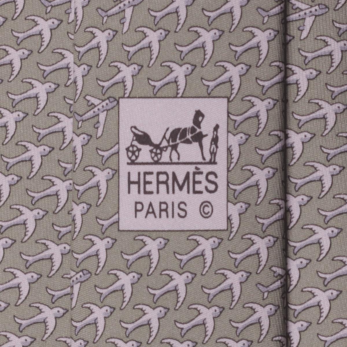 Hermes Men's Silk Tie Birds Pattern 605598 | Necktie Cravate
