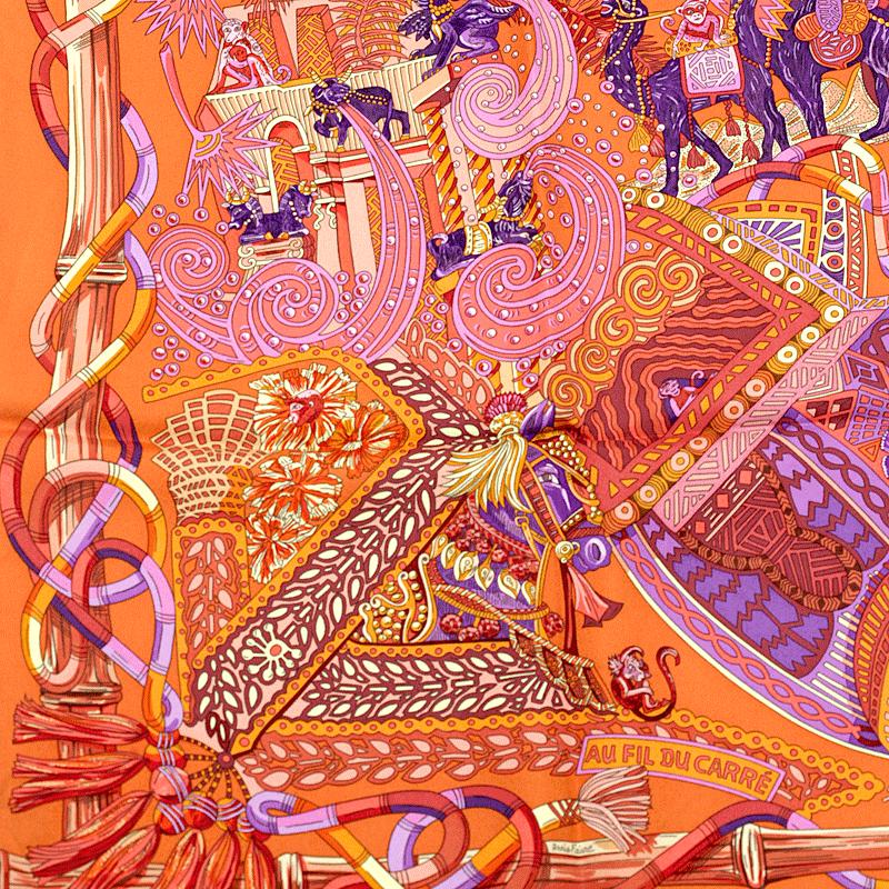 Hermes Scarf "Au Fil du Carre" by Annie Faivre 90cm Silk | Carre Foulard