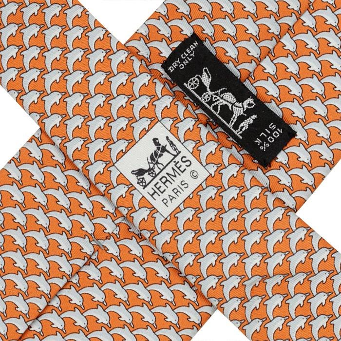 Hermes Men's Silk Tie Whimsical Dolphins Pattern 5022 | Necktie Cravate