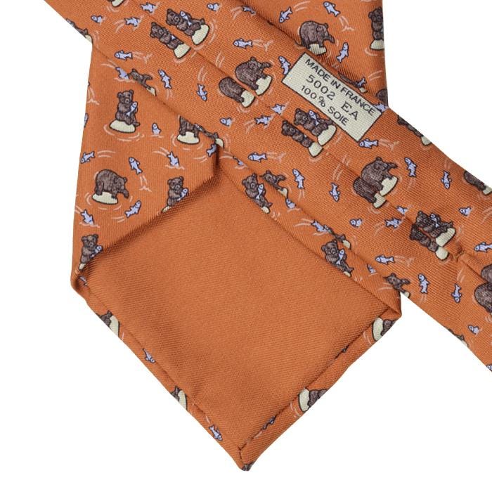 Hermes Men's Silk Tie Whimsical Bears and Fish Pattern 5002 | Necktie Cravate