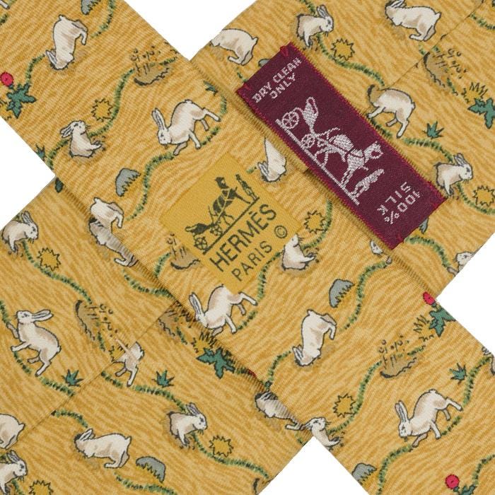 Hermes Men's Silk Tie Whimsical Rabbits Pattern 7689 | Necktie Cravate
