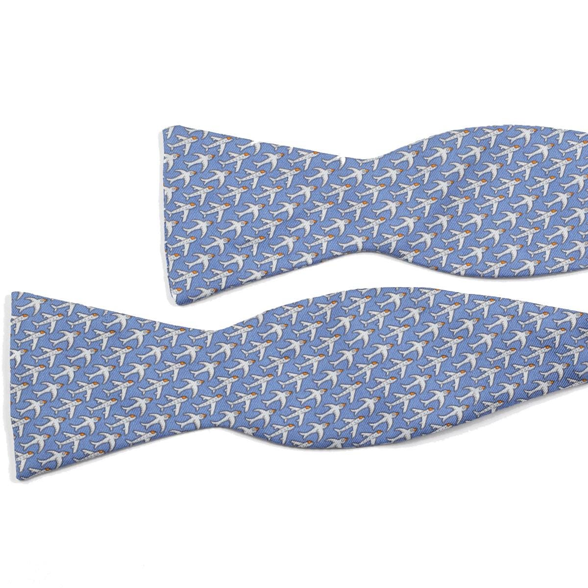 Hermes Men's Silk Bowtie Whimsical Airplanes and Birds Pattern | Necktie Cravate Bow Tie