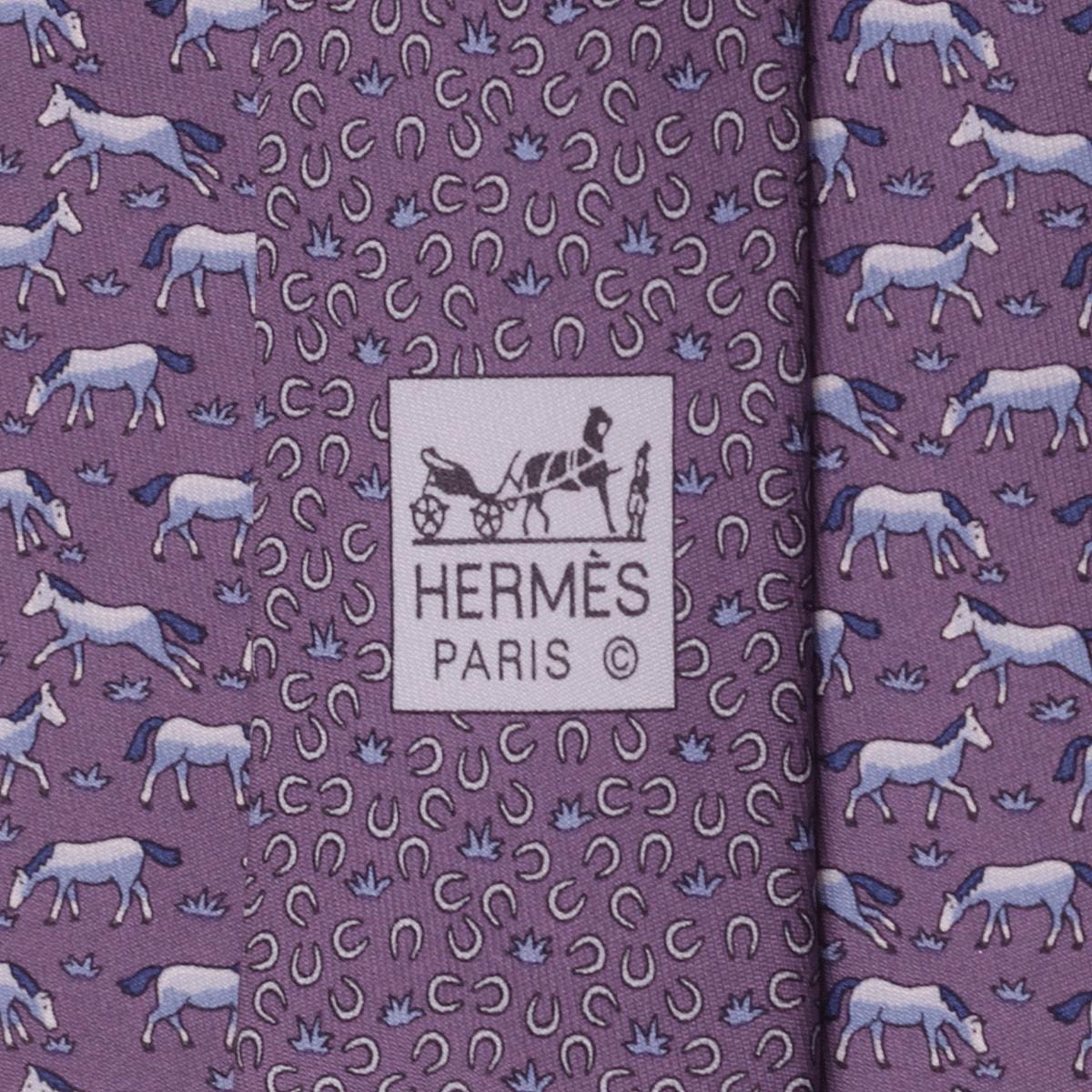 Hermes Men's Silk Tie Whimsical Horses and Horseshoes Twillby Pattern 5477 | Necktie Cravate
