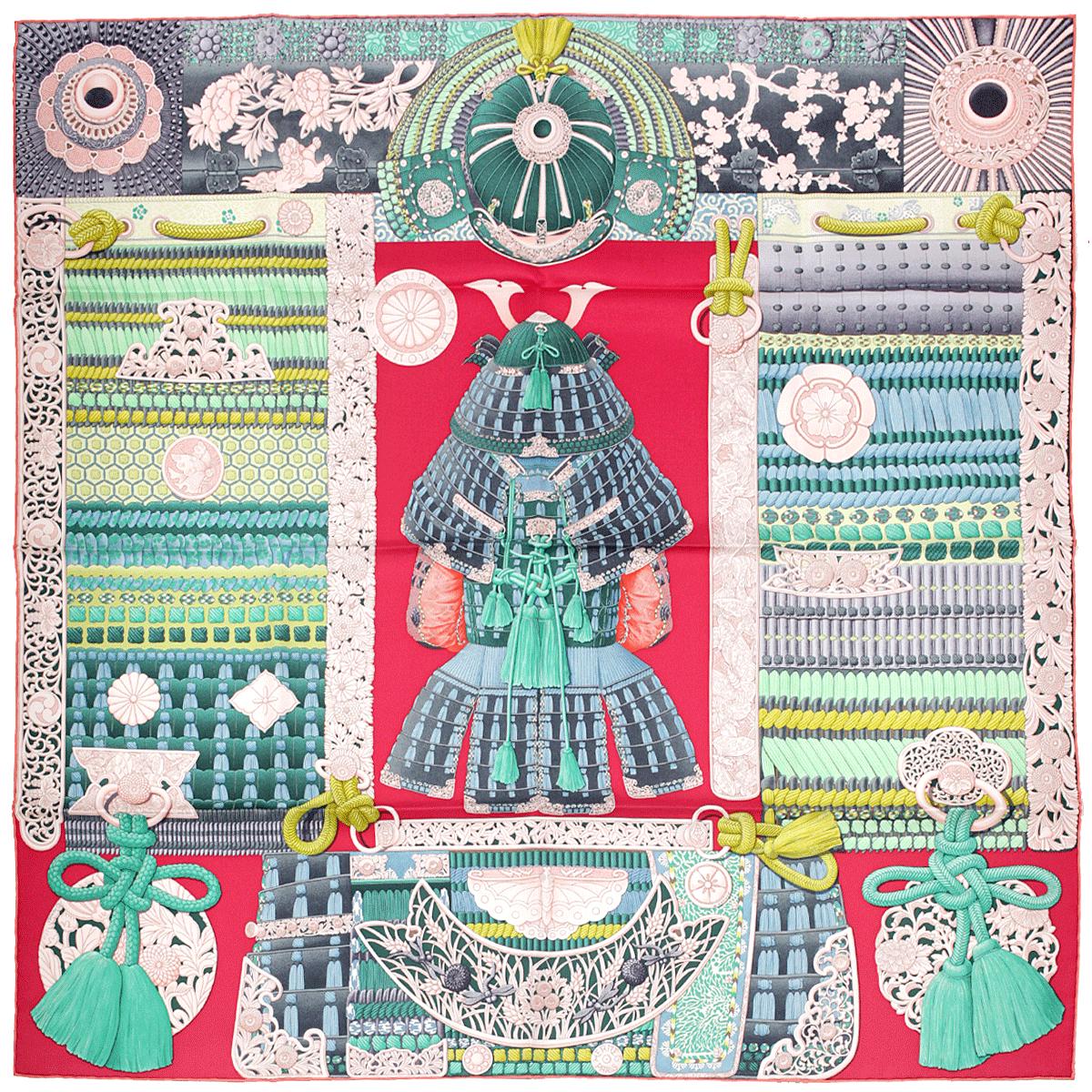 Hermes Scarf "Parures de Samourais" by Aline Honore 90cm Silk | Foulard Carre