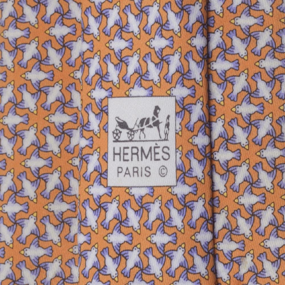 Hermes Men's Silk Tie Whimsical Circling Birds Pattern 5299 | Necktie Cravate